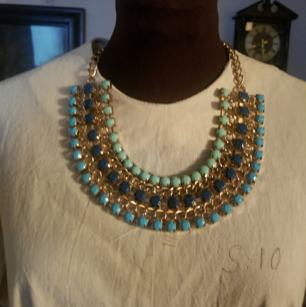 Blue & goldVintage statement necklance
